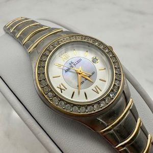 Anne Klein Two-Tone Women’s Watch, Mother of Pearl Dial, Jeweled